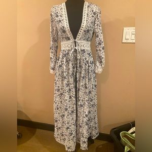 White and blue floral pattern dress